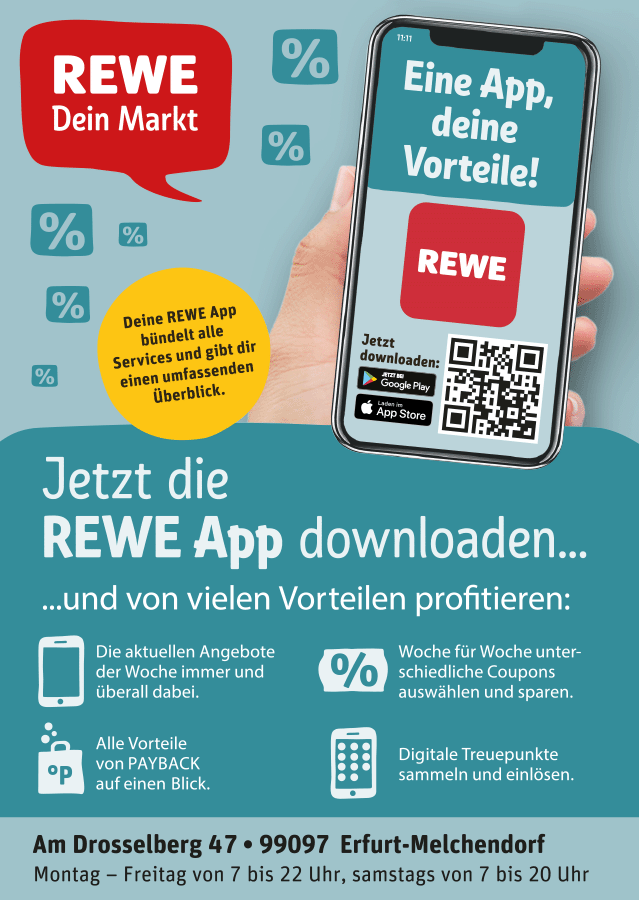 Die REWE App – Smart einkaufen und sparen – REWE Regiemarkt GmbH – Ost – Melchendorfer Markt